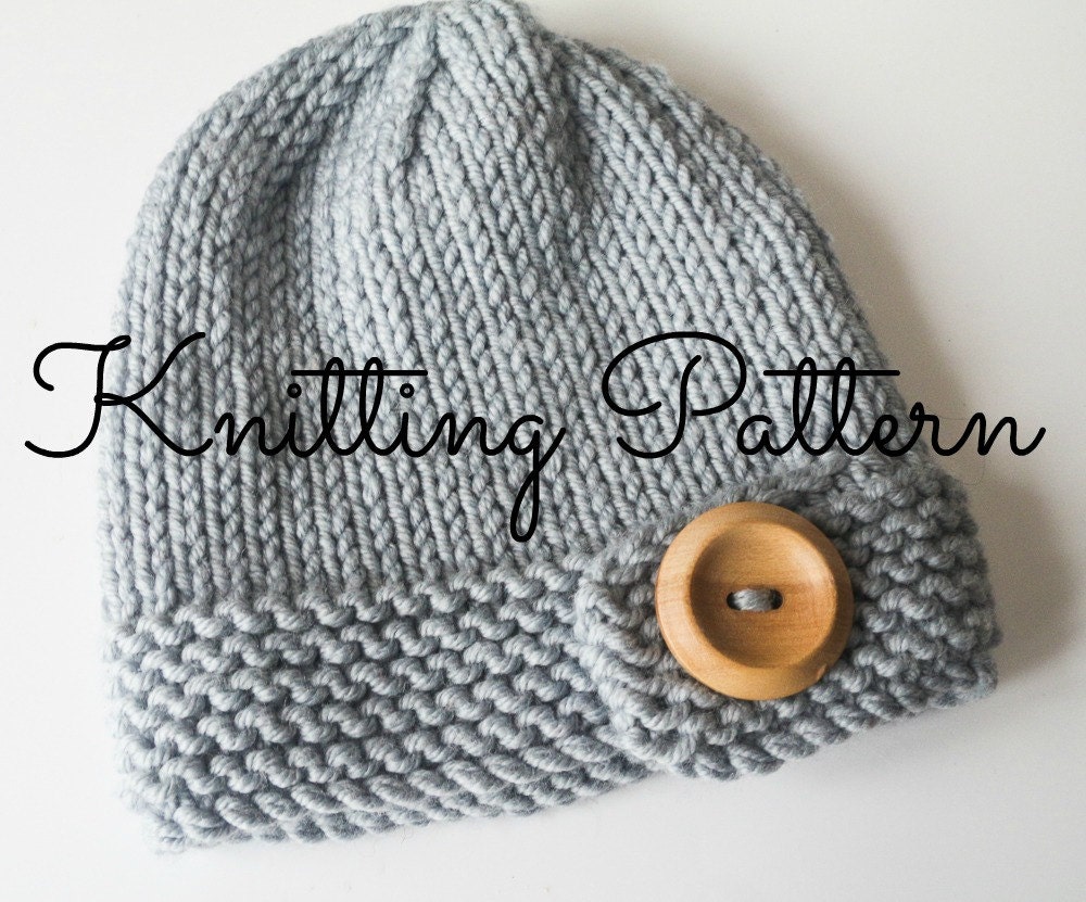 Chunky Button Baby Beanie Hat Knitting Pattern - Debbie Bliss Rialto Chunky - Instant Download