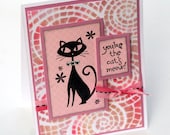 Pink Black Kitty Cat Card Mosaic Fun & Funky Cat's Meow Bling collar Birthday card, note cards