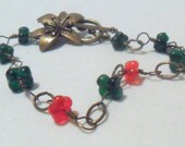Antiqued Brass Bracelet, Nine Inch Long Long Beaded Bracelet Featuring Toggle Clasp with Free Shipping