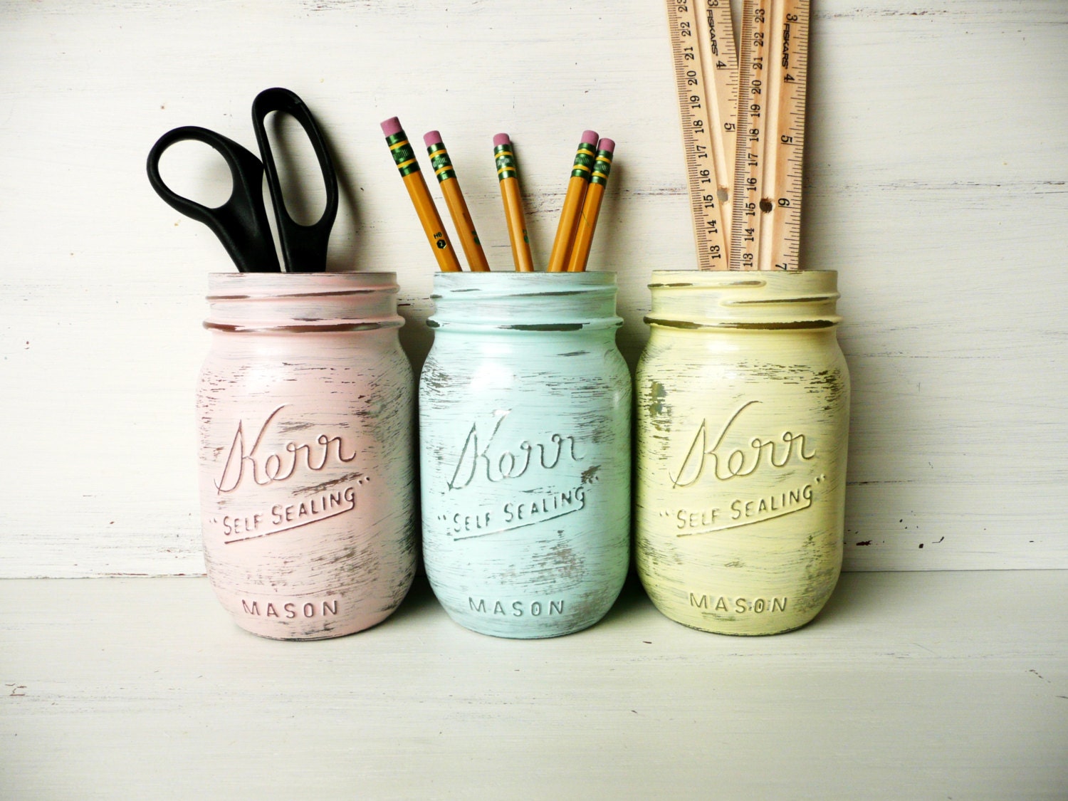 Pastel Glam - Home, Dorm or Office Decor - Painted Mason Jar - Silver Inside - Vase - BeachBlues