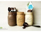 Cafe - Coffee and Tea Canisters - Painted Mason Jars - Home and Kitchen Decor - Rustic