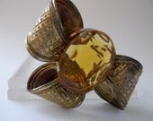 RETRO 1940's CITRiNE PASTE BROOCH PiN/ Vintage Ribbon or Bow & Stone Brooches/ 1930's - 1940's Vintage Costume Jewelry