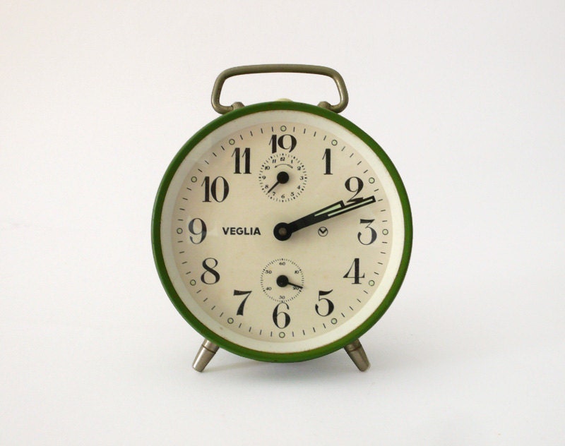 Original Vintage Italian Veglia Green Alarm clock