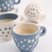 Ceramic stoneware cup saucer coffee tea espresso - unique handmade serving decorative textured kitchen pottery morning coffee - ecru blue