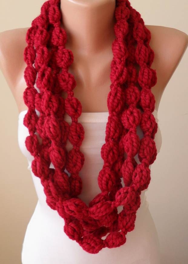 Burgundy Wool Infinity Scarf  - Crochet Scarf