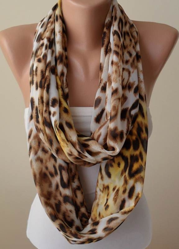 Mother's Day Gift - Cheetah Print Infinity Scarf -  Chiffon Fabric