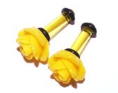 8g (3mm) Plugs Yellow Rose Flower Cute Gauges Earrings for Stretched Ear Piercings (Acrylic, with o-rings)