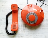 Vintage rotary phone, orange rotary phone, dial phone, Czechoslovakia, 1970s - HandyHappyVintage