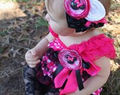 The Minnie Petti Dress, Headband, Leggings- Minnie Mouse, 1st Birthday, Hot Pink, White, Black, Birthday, outfit, Girl,