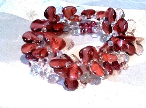 Spring Berry Bracelet Set Raspberry Teardrops With Swarovski Crystals Red Rose Pink White