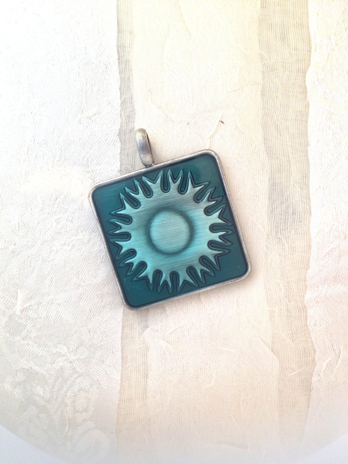Vintage Turquoise Sun Pendant Enamel Estate Jewelry 1970s