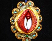 Gold & Turquoise Spring Flower Shell Yoni with Turquoise Stones