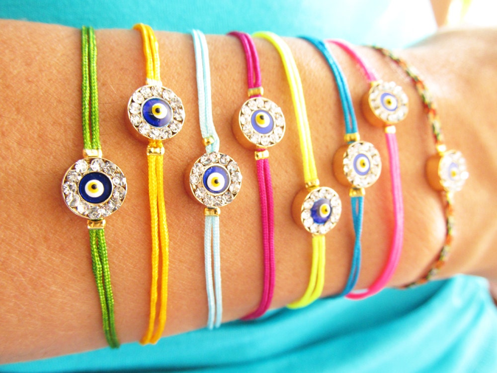Neon evil eye bracelet in assorted colors wholesale jewelry swarovski eye charm best friend birthday arabic turkish jewelry summer teenagers