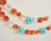 Garland Paper Flowers Orange, Teal White Garland Wedding Garland 5.5 Feet