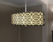 Drum Lamp Shade Pendant Light /  You can choose the Fabric / Pendant light stem is silver diffuser included shade is an oval 26"x14"x9"