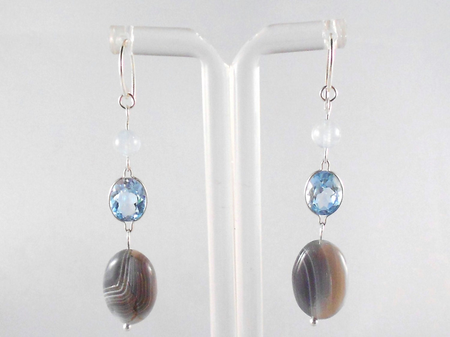 Botswana Agate & Blue Topaz Sterling Silver Earrings