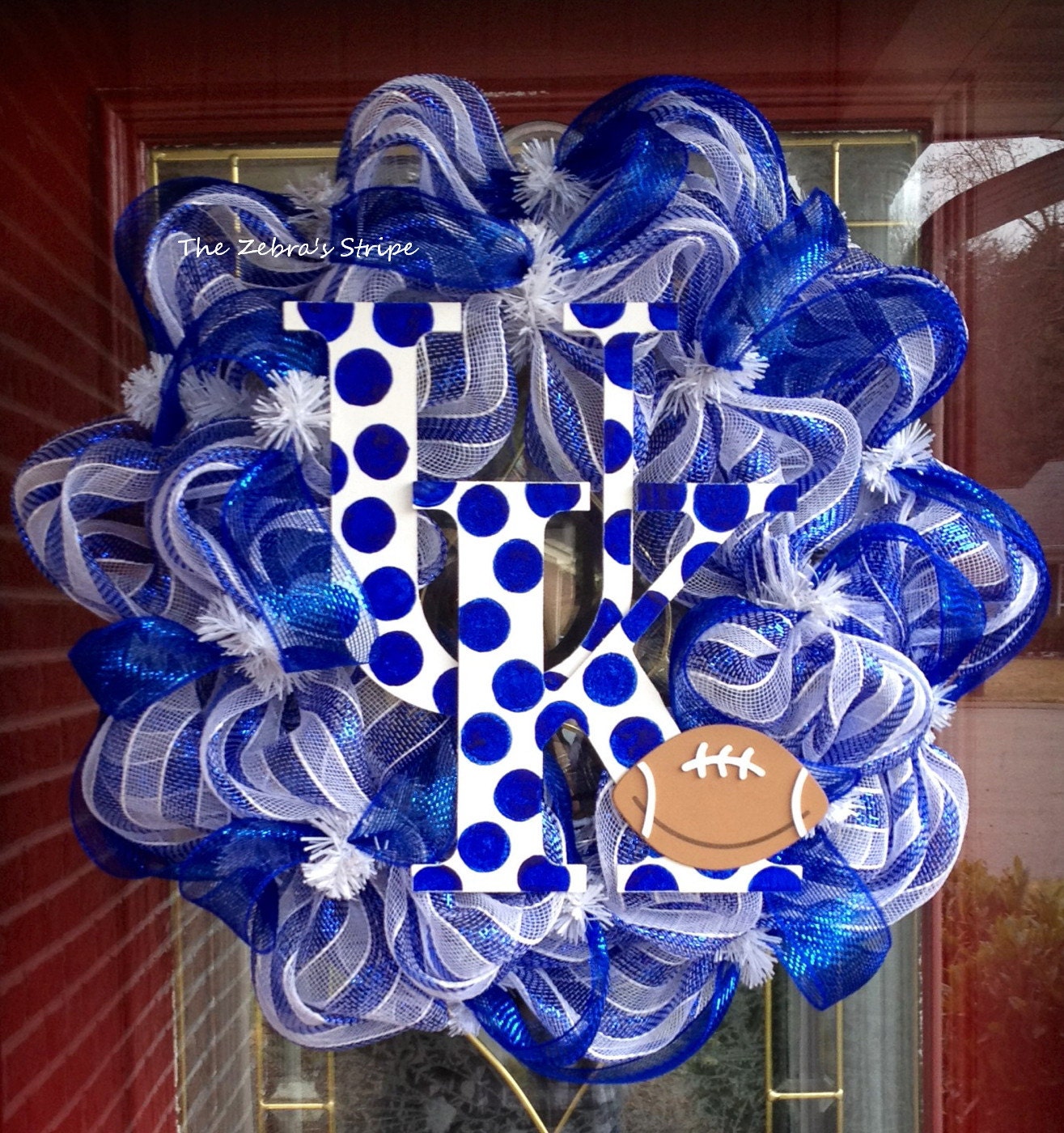UK Kentucky Wildcats Football Blue and White Deco Mesh Wreath