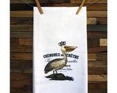 100% Cotton Flour Sack Chef's Kitchen Dish Towel Charming Pelican with Crown Great Hostess Gift