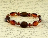 Brown Amber Agate Stretch Bracelet Earth Tones Rustic Natural Stone Neutral Earthy Rust Fashion Jewelry Elastic Jewellery Free Shipping