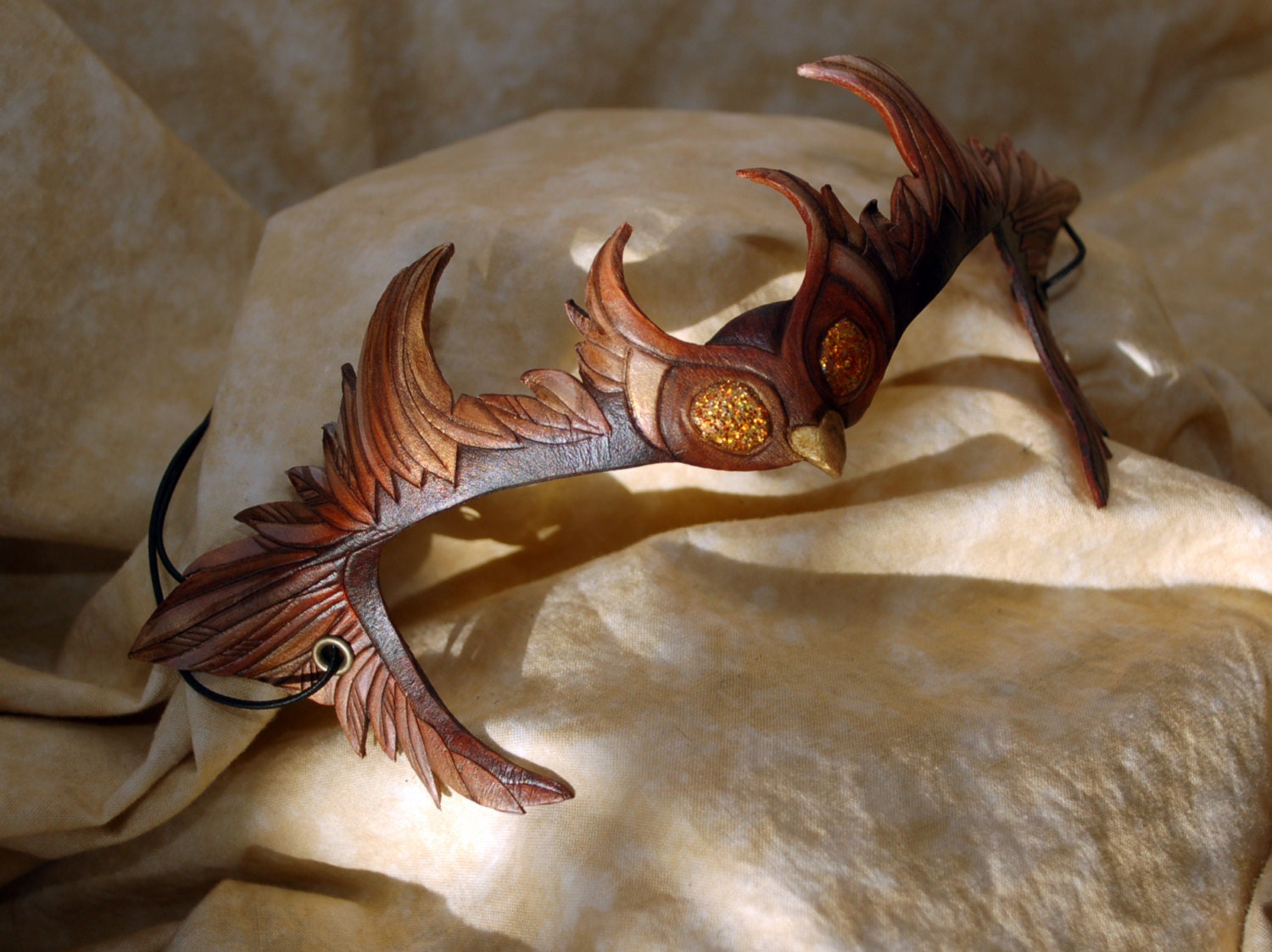 Made To Order -- Little Brown Owlet Leather Cosplay Masklette Circlet
