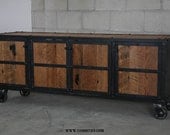 Vintage Industrial Media Console/Credenza. Retro, rustic, urban/modern design. Reclaimed wood doors & top. (buffet,sideboard) Mid century.