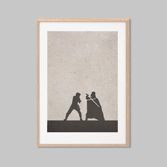 Luke Skywalker VS Darth Vader Duel Poster : Modern Star Wars Movie Seventies Illustration Retro Art Wall Decor Print A4 8 x 11