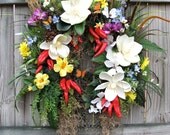 Cajun Bayou Wreath, Louisiana, Swamp, Magnolia, chili peppers