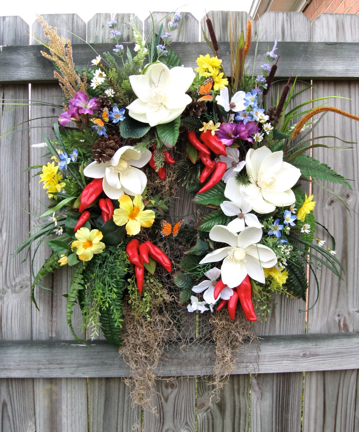 Cajun Bayou Wreath, Louisiana, Swamp, Magnolia, chili peppers