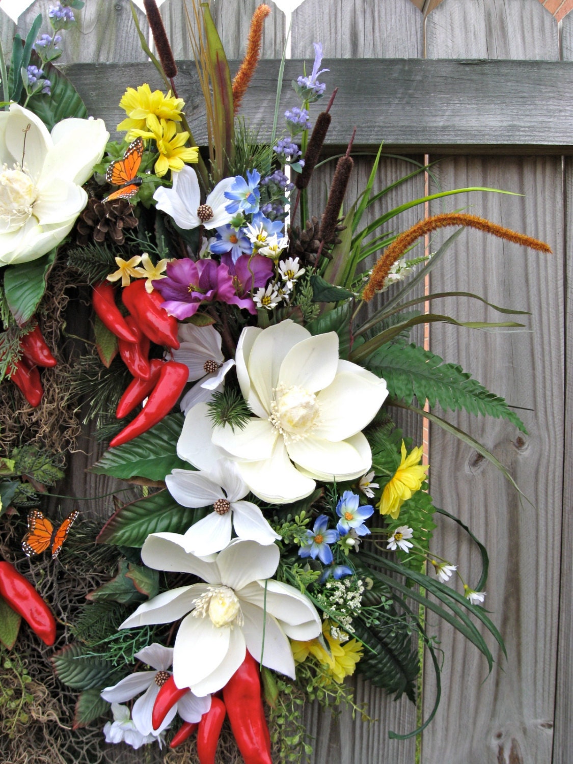 Cajun Bayou Wreath, Louisiana, Swamp, Magnolia, chili peppers