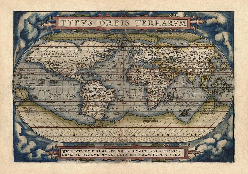 Antique Map of the World (1570) by Ortelius - 16.1"x23" - Archival Print
