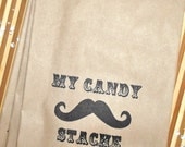 25 Moustache Theme Brown Retro " MY CANDY STACHE" candy buffet bags, children's party,Wedding cake bags,candy station bags, favor bags