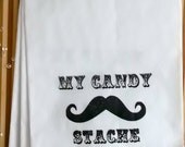 50 Moustache Theme White Retro " MY CANDY STACHE" candy buffet bag