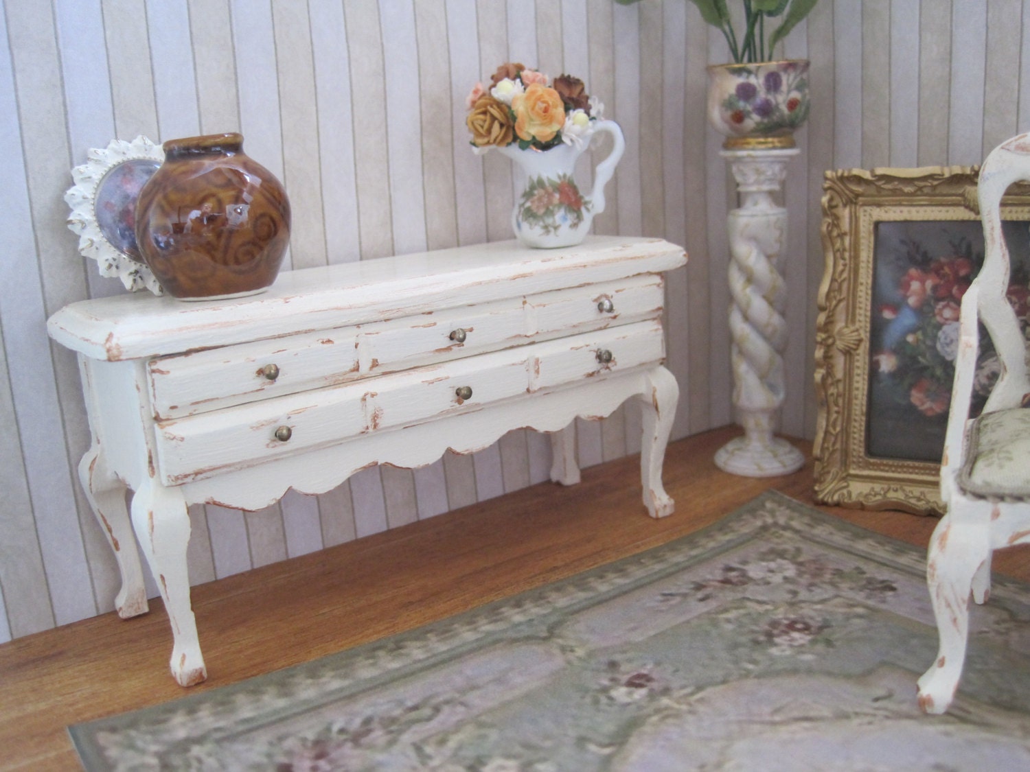 12th Scale Dollhouse Miniature Furniture -  French Shabby Chic Sideboard / Side Table