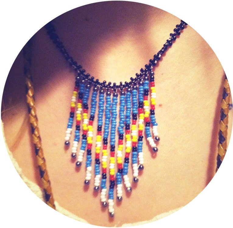 Native Fringe Beaded Necklace - Handmade To Your Specifications - Southwestern boho