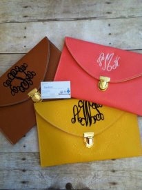 Ladies Monogrammed envelope clutch  Purses or Handbags- Faux Leather - Great Gift
