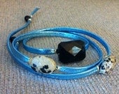 Blue Metallic Wrap Bracelet with Onyx and Jasper Stones