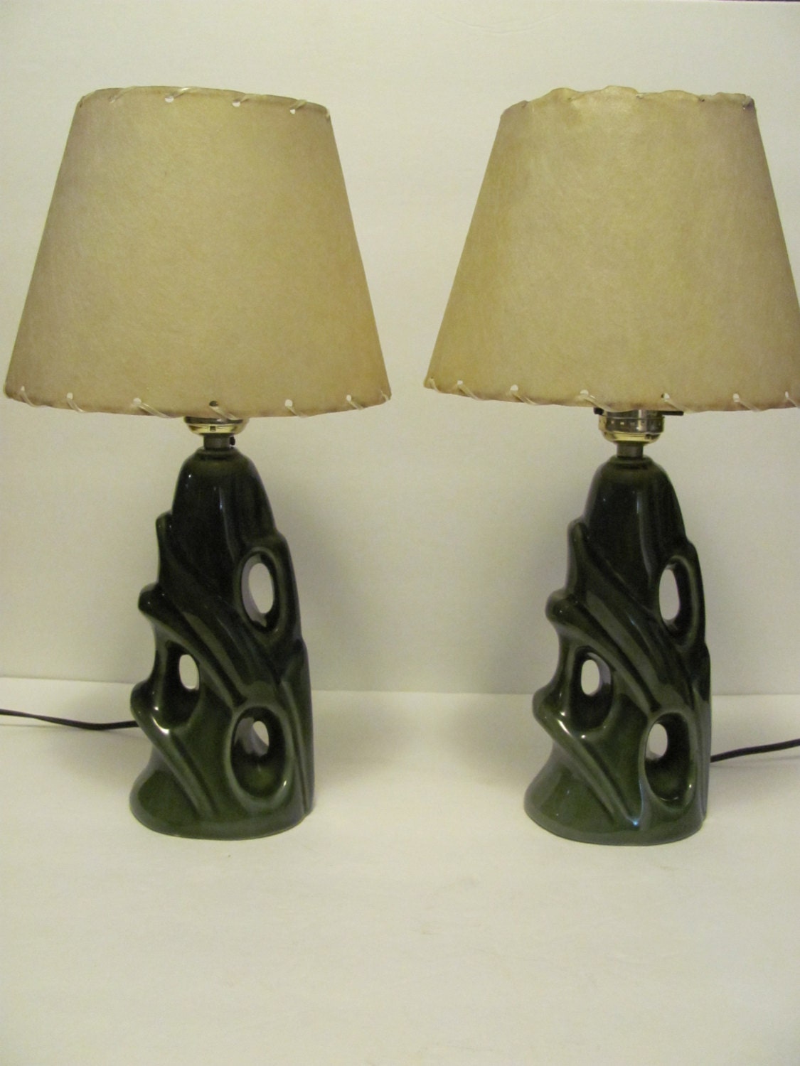Mid Century Atomic Dark Green Lamps Fiberglass Shades