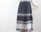 60s MEXICAN MAXI Skirt -- Black White & Silver Embroidery -- small