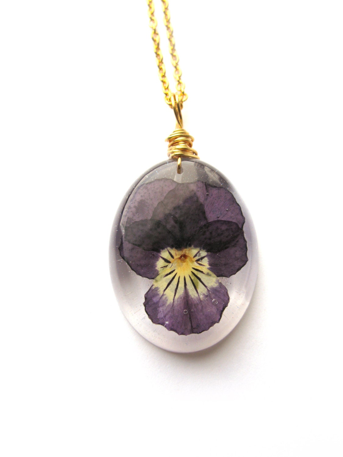 Real Violet Necklace - Real Pressed Flower in Resin - Pressed Flower Jewelry - Flower resin Necklace - Wire Wrapped Pendant - Viola Necklace