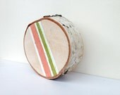 stripes modern minimalist tree slice art, one of a series / reclaimed eco friendly wood, birch bark / pink green, chartreuse, new fresh
