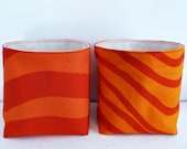 Marimekko Canvas Storage Basket - Fabric Organizer in Marimekko Silkkikuikka Orange and Red, Set of 2