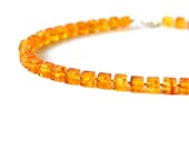 Natural Honey Amber Necklace Cube Simple Everyday Necklace Silver Sterling Summer Colors Mustard Yellow Golden Honey Orange - KARUBA