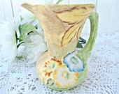 Vintage James Kent Ltd Fenton Pitcher Vase - Yellow Green Floral Pitcher Poppy Signed Numbered Fenton