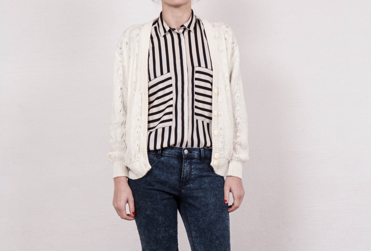 Vintage knit white cardigan womans size small medium