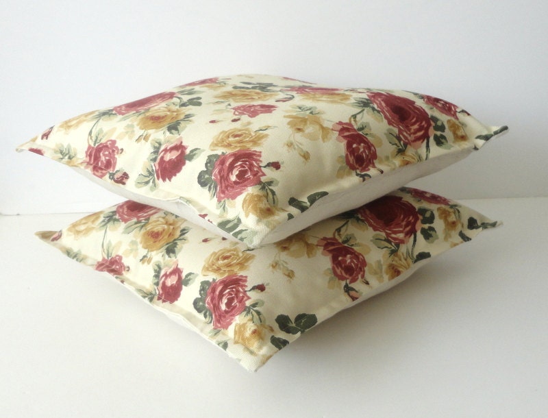 Throw Pillow Cover Decorative Cushion - pillow cover -set of 2 16x16 inch - yellow green pink flowers
