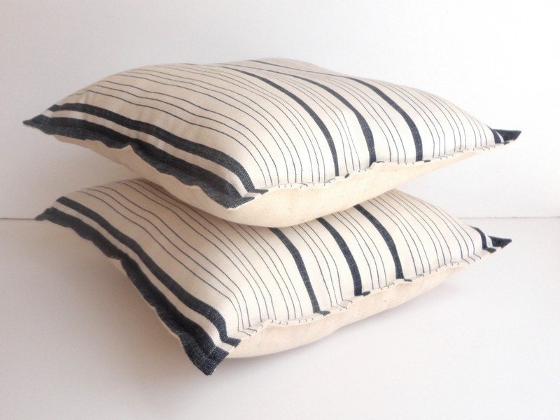 Decorative Pillows Pillow Covers Navy Blue and Ivory Stripe Throw Pillow Covers 16 x 16 Inches , set of 2