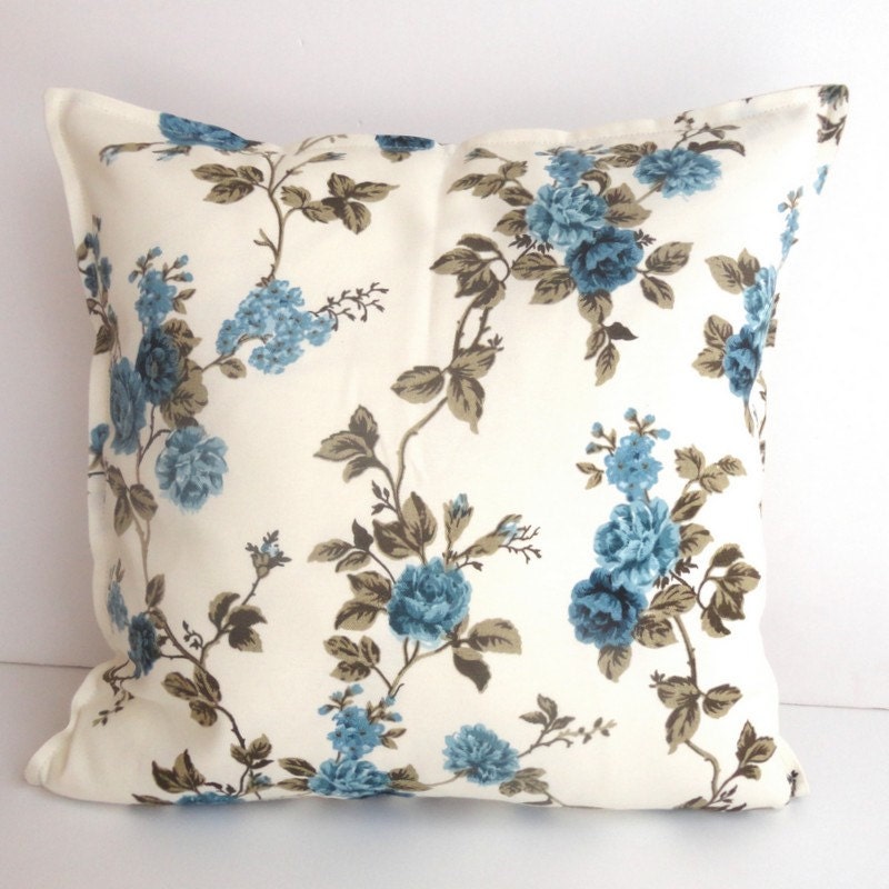blue floral print pillow cover,decorative throw pillow cover- floral pillow cover - 16x16 inch pillow cover