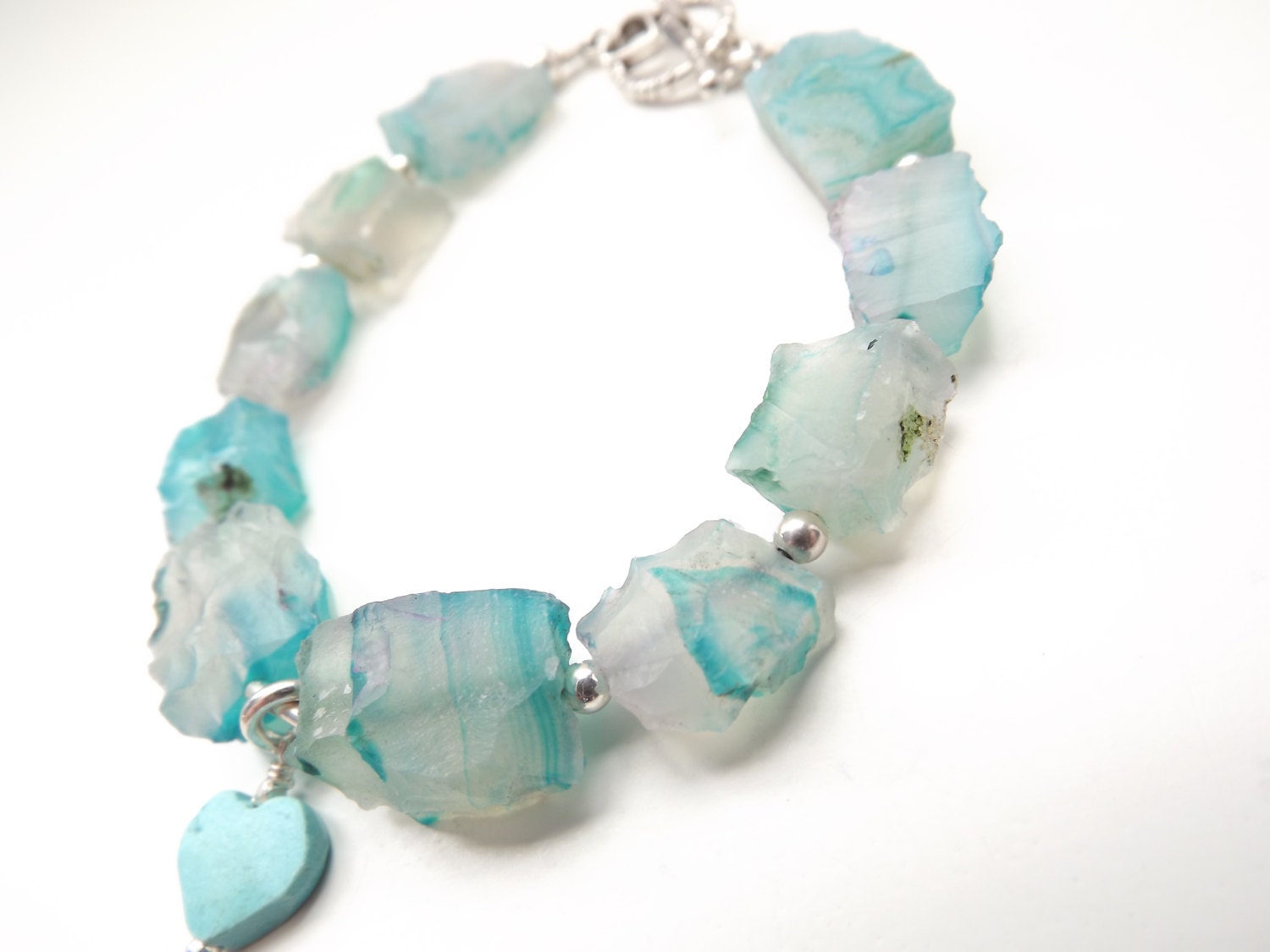 Heart jewelry bohemian bracelet rustic bracelet with hammer faceted teal agate and genuine turquoise heart sterling silver bracelet