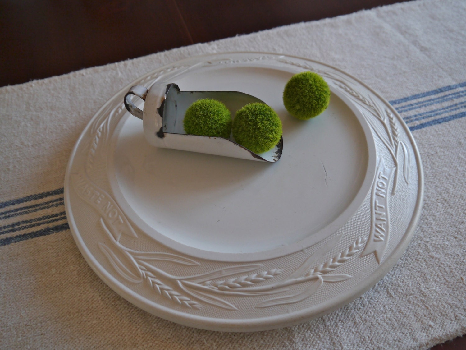 Vintage European White Enamelware Scoop with Handle