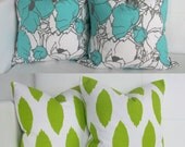 Mint and Green Pillow Covers - Set of 4 - 16x16